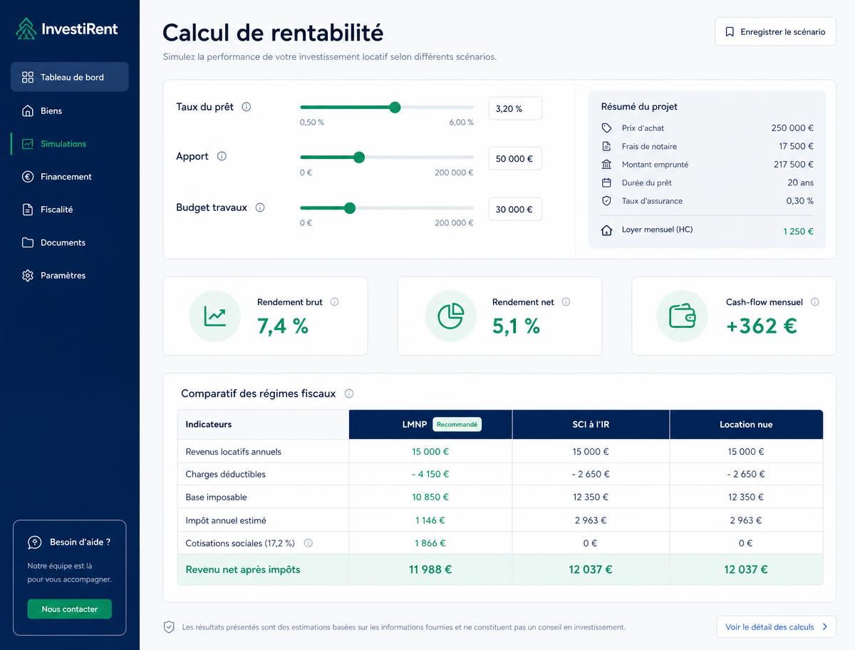 Calculateur de rentabilité, cash-flow et fiscalité